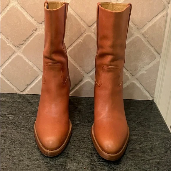 Celine Mid-Calf Boots in Cognac Leather - Picture 2 of 10